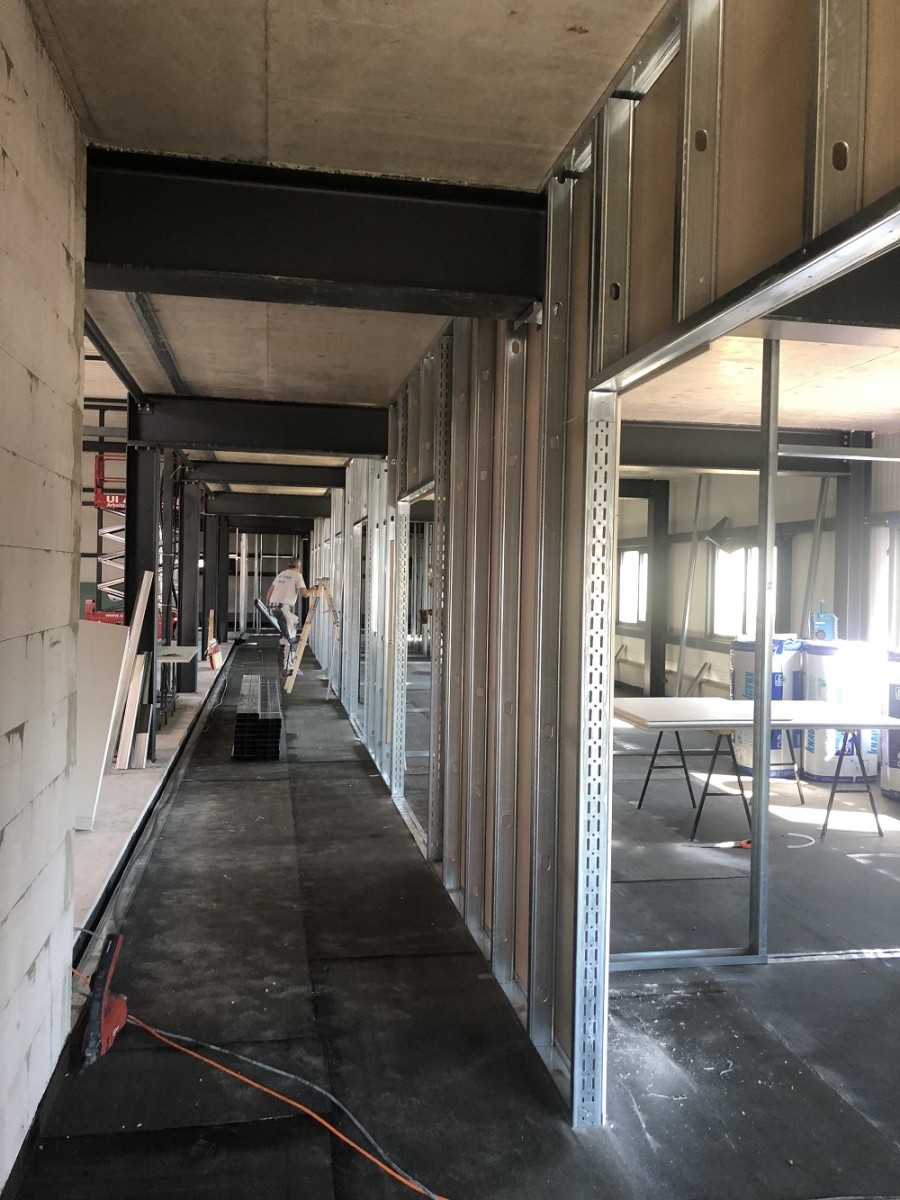 Drywall construction in the administrative section is in full swing Drywall construction in the administrative section is in full swing